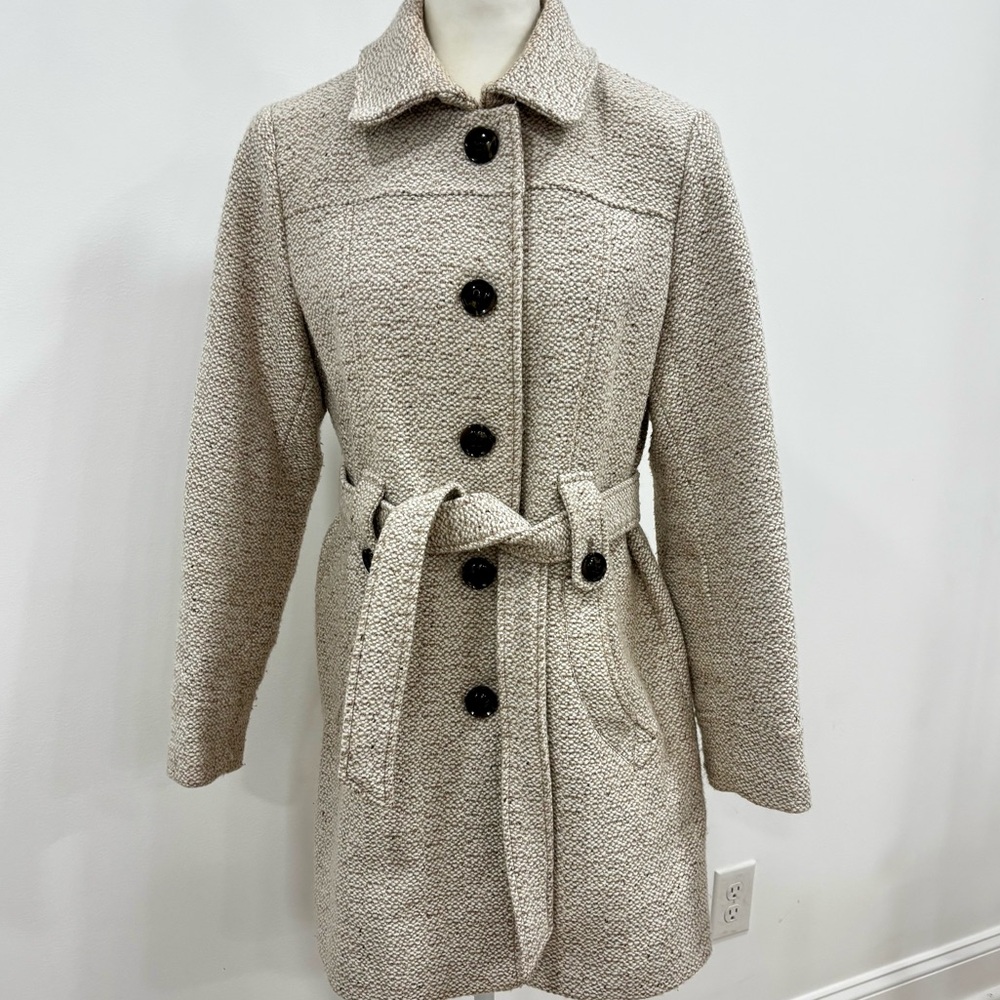 Liz Claiborne Outerwear Wool Blend Belted Peacoat Cream Color Womens Size PL